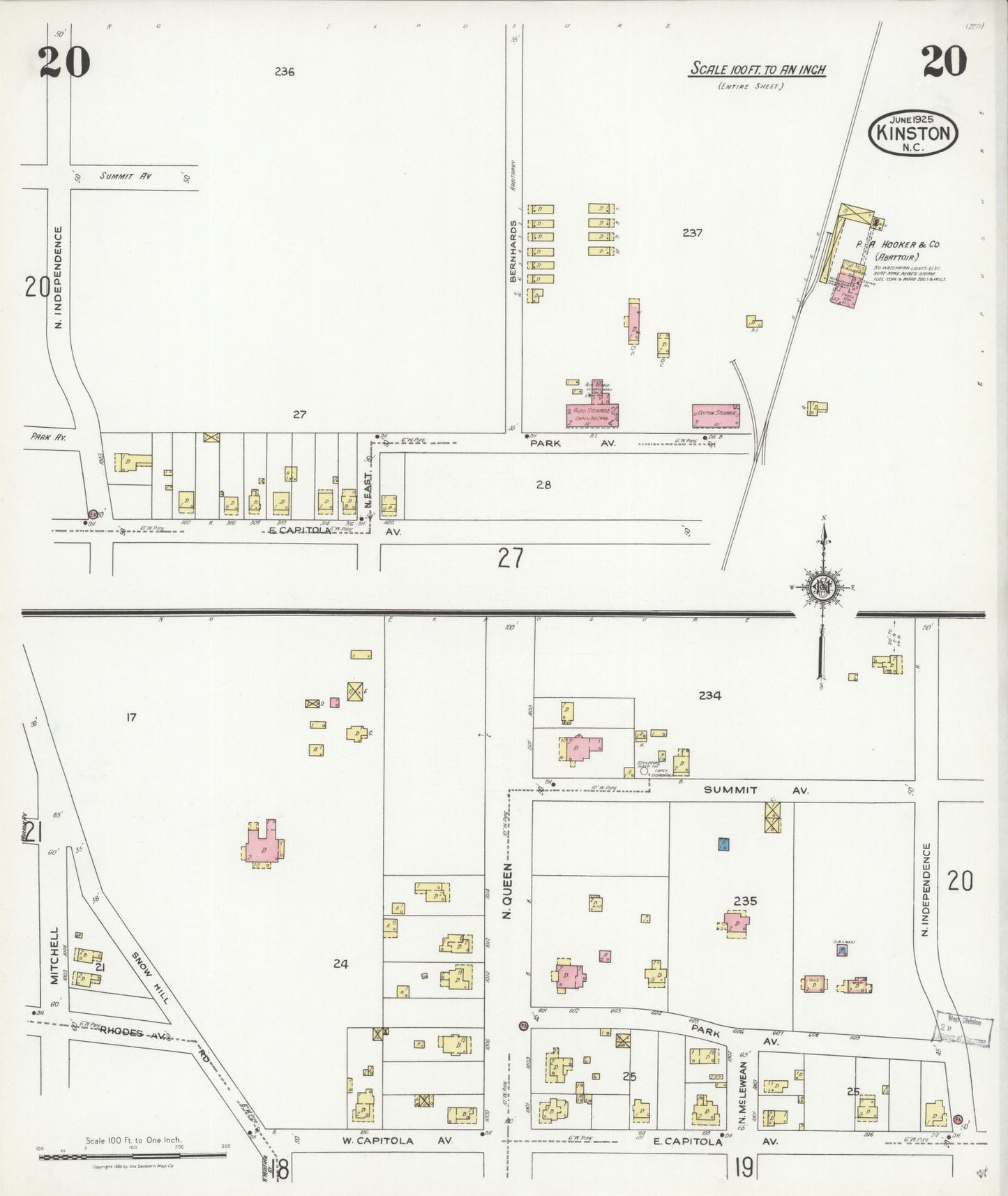 Sanborn Fire Insurance Map from Kinston, Lenoir County, North Carolina (1925), Sheet #0020 - Complete Map Set gallery image, historic Sanborn map, vintage wall art, North Carolina North Carolina
