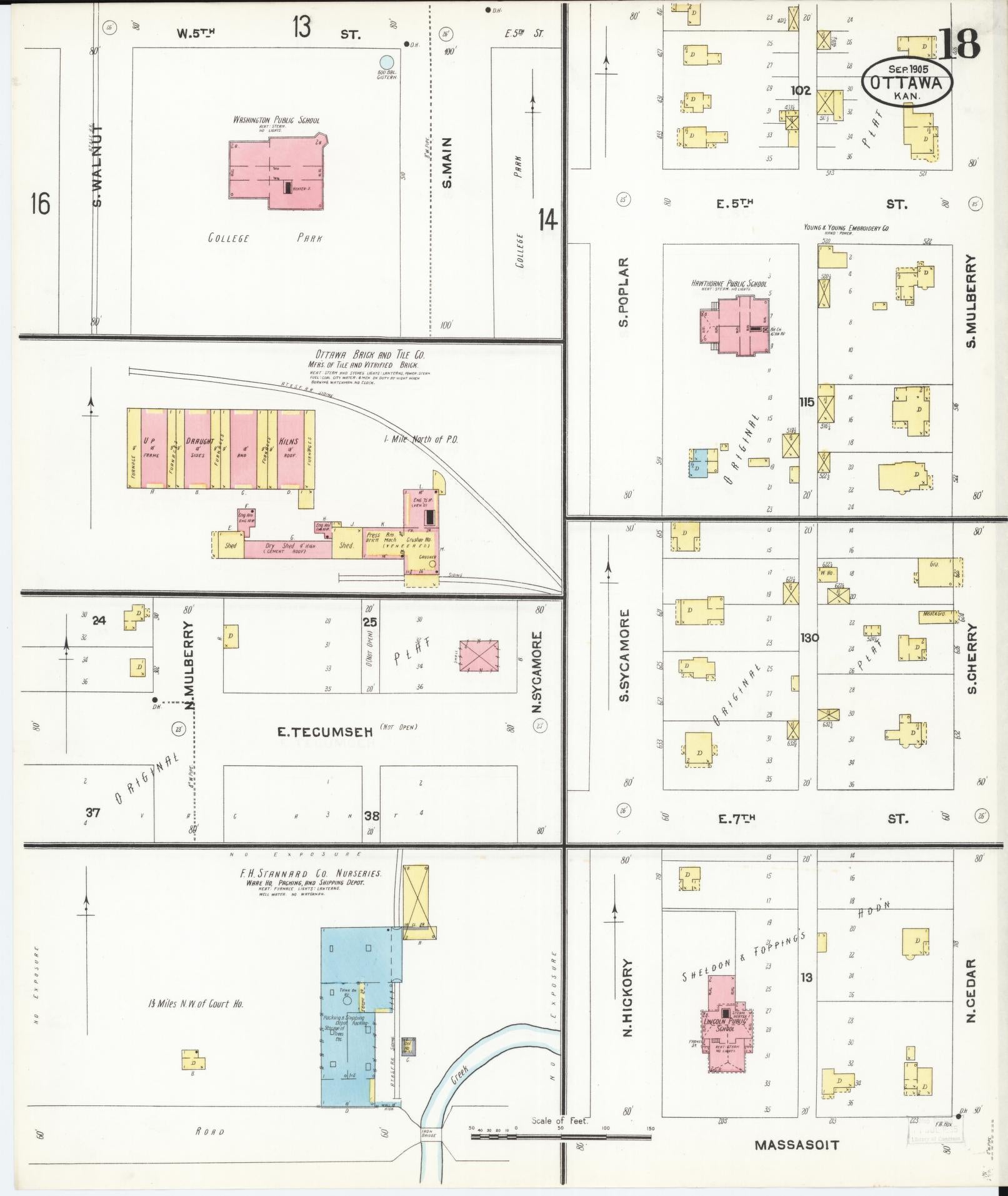 Sanborn Fire Insurance Map from Ottawa, Franklin County, Kansas (1905), Sheet #0018 - Complete Map Set gallery image, historic Sanborn map, vintage wall art, Kansas Kansas