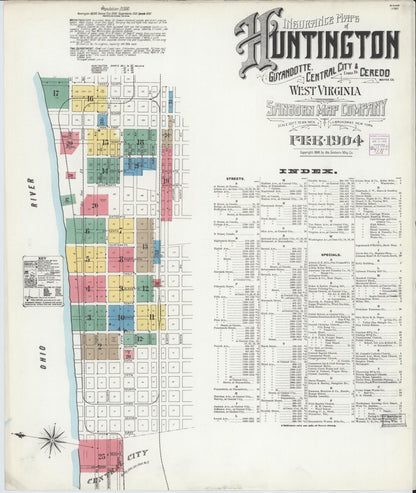 Sanborn Fire Insurance Map from Huntington, Cabell County, West Virginia (1904), Sheet #0001 - Complete Map Set gallery image, historic Sanborn map, vintage wall art, West Virginia West Virginia