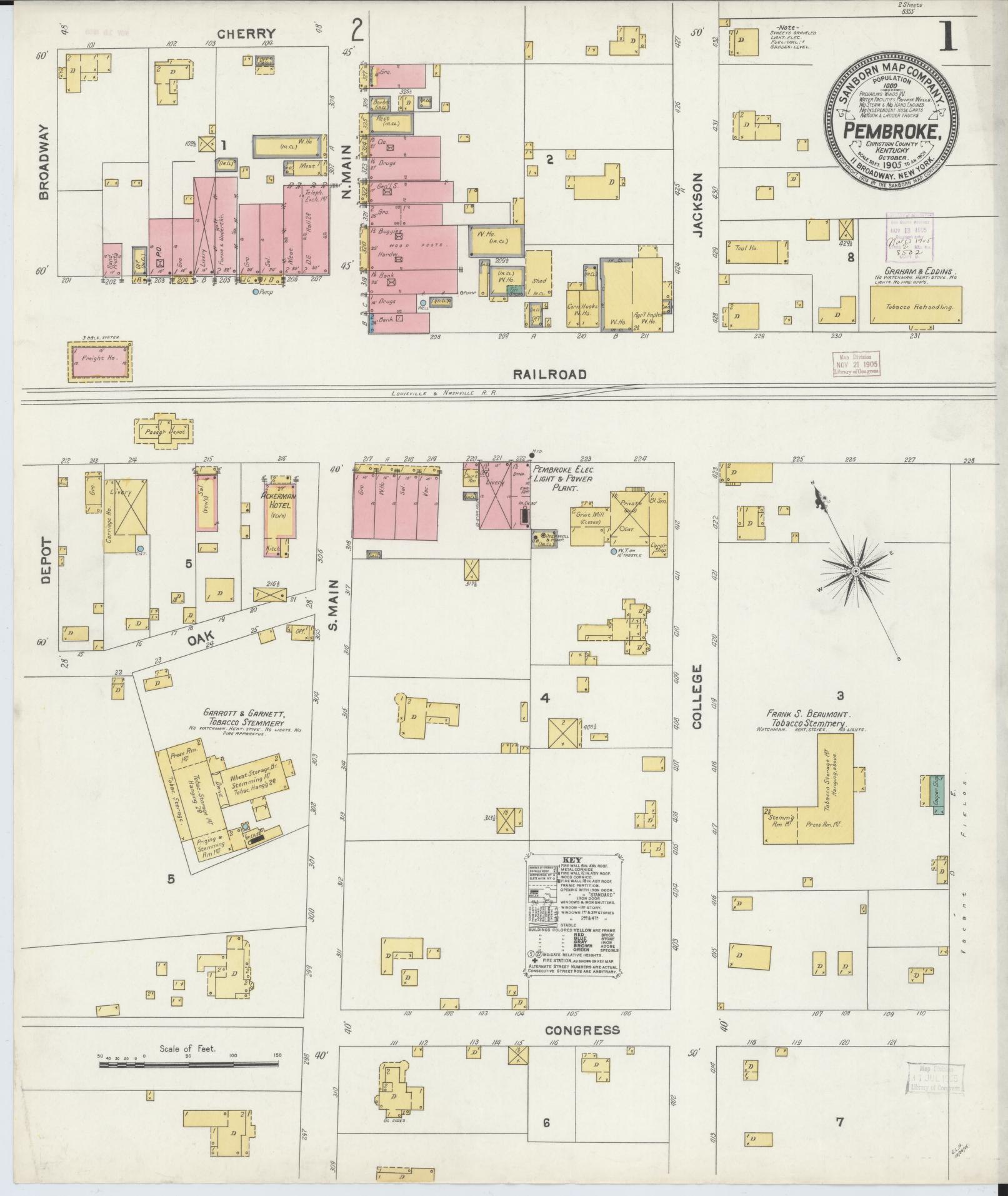 Sanborn Fire Insurance Map from Pembroke, Christian County, Kentucky. (1905) – Historic Sanborn Fire Insurance Map Print
