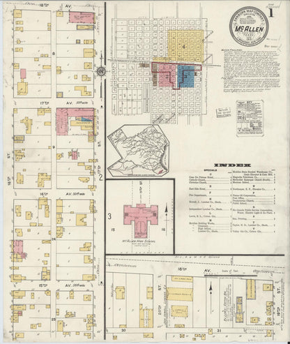 Sanborn Fire Insurance Map from McAllen, Hidalgo County, Texas (1919), Sheet #0001 - Complete Map Set gallery image, historic Sanborn map, vintage wall art, Texas Texas