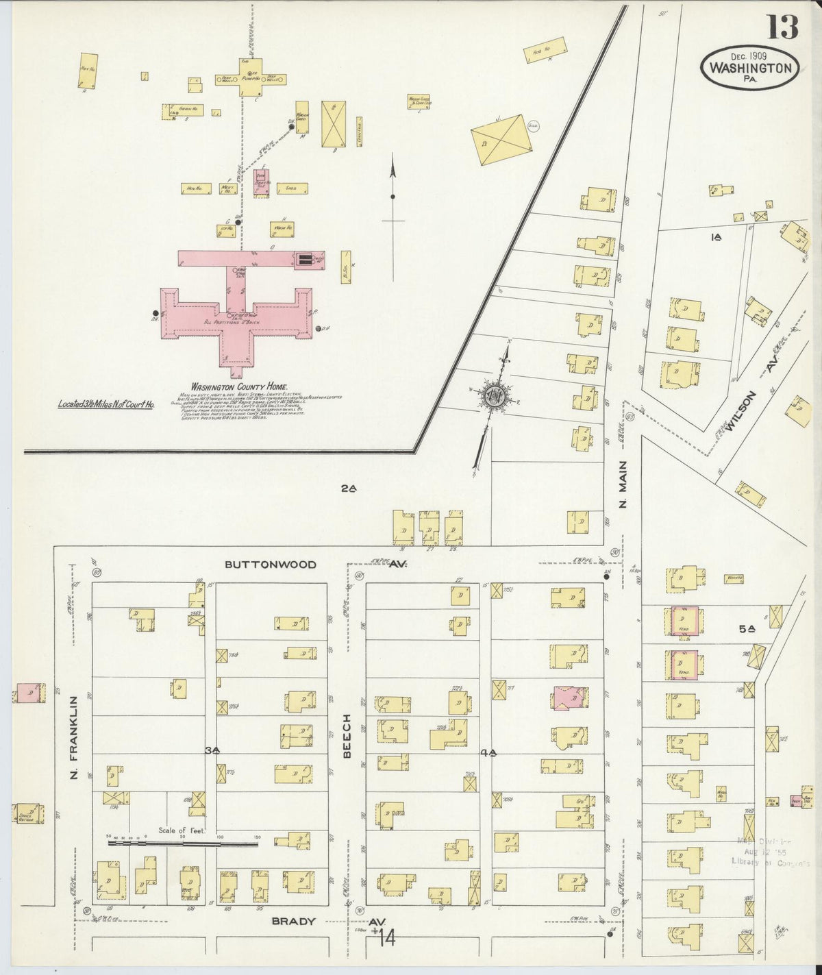 Sanborn Fire Insurance Map from Washington, Washington County, Pennsylvania (1909), Sheet #0013 - Historic Sanborn Fire Insurance Map Print, vintage old map wall art, antique decor, genealogy gift, Pennsylvania Pennsylvania map