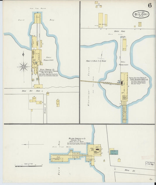 Sanborn Fire Insurance Map from Biloxi, Harrison County, Mississippi (1893), Sheet #0006 - Historic Sanborn Fire Insurance Map Print, vintage old map wall art, antique decor, genealogy gift, Mississippi Mississippi map