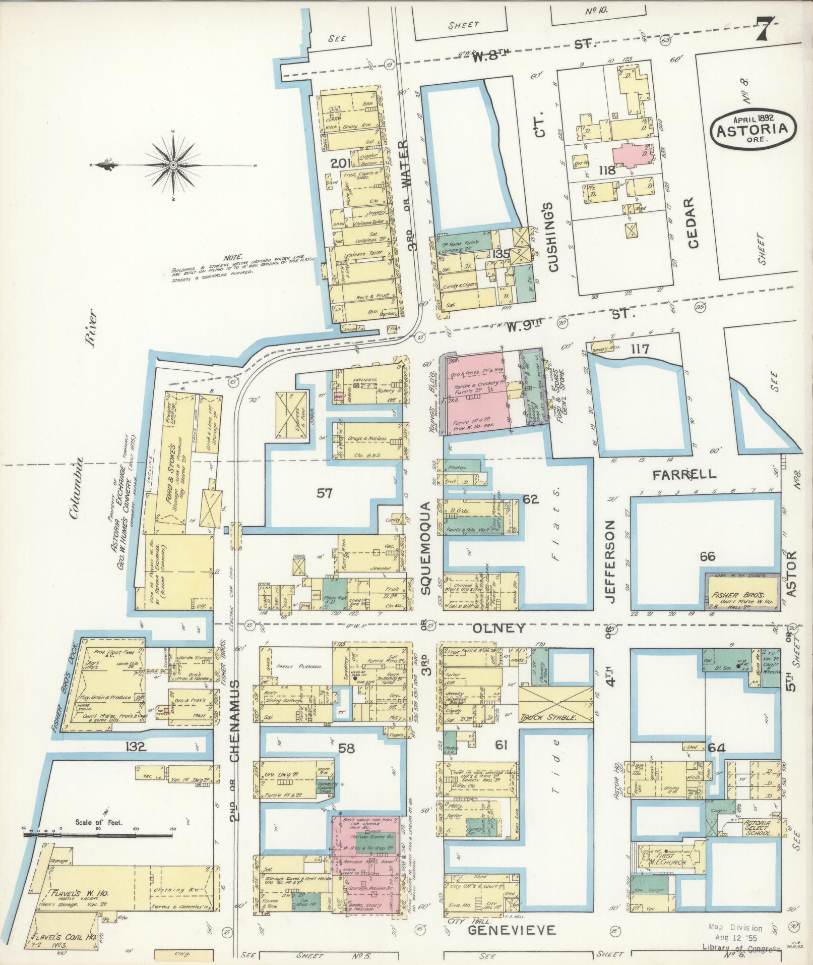 Sanborn Fire Insurance Map from Astoria, Clatsop County, Oregon (1892), Sheet #0007 - Complete Map Set gallery image, historic Sanborn map, vintage wall art, Oregon Oregon