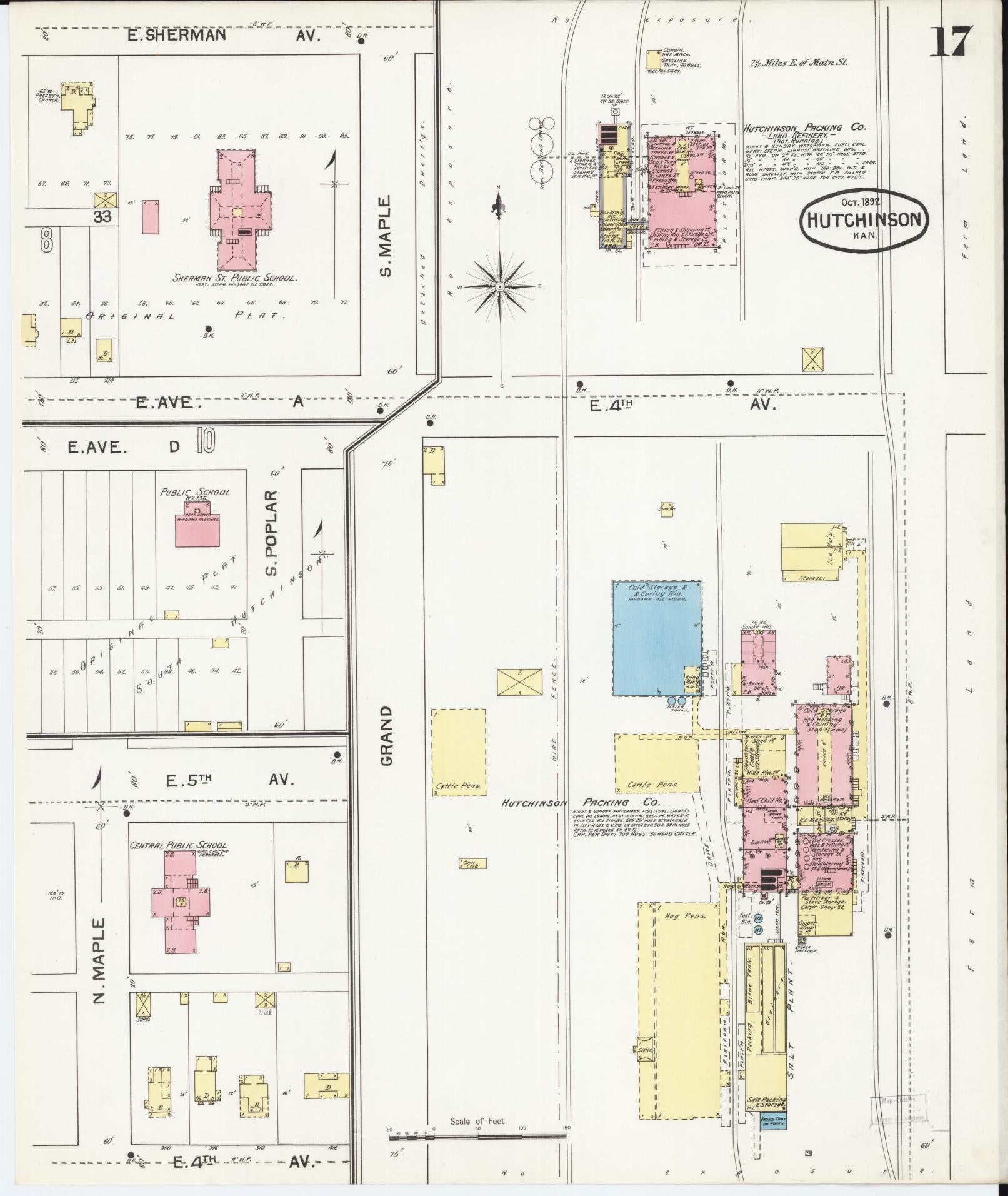 Sanborn Fire Insurance Map from Hutchinson, Reno County, Kansas (1892), Sheet #0017 - Complete Map Set gallery image, historic Sanborn map, vintage wall art, Kansas Kansas