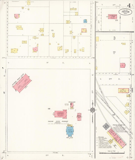 Sanborn Fire Insurance Map from Preston, Franklin County, Idaho (1915), Sheet #0004 - Historic Sanborn Fire Insurance Map Print, vintage old map wall art, antique decor, genealogy gift, Idaho Idaho map