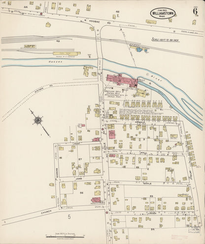 Sanborn Fire Insurance Map from Williamstown, Berkshire County, Massachusetts (1922), Sheet #0006 - Historic Sanborn Fire Insurance Map Print, vintage old map wall art, antique decor, genealogy gift, Massachusetts Massachusetts map