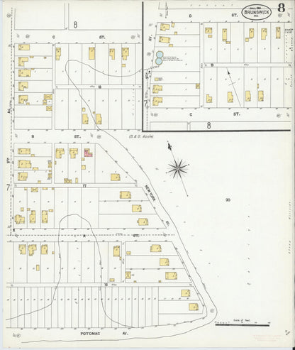 Sanborn Fire Insurance Map from Brunswick, Frederick County, Maryland (1904), Sheet #0008 - Complete Map Set gallery image, historic Sanborn map, vintage wall art, Maryland Maryland