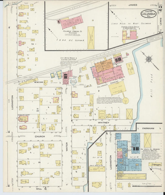 Sanborn Fire Insurance Map from Columbus, Columbia and Dodge County, Wisconsin (1915), Sheet #0002 - Historic Sanborn Fire Insurance Map Print, vintage old map wall art, antique decor, genealogy gift, Wisconsin Wisconsin map