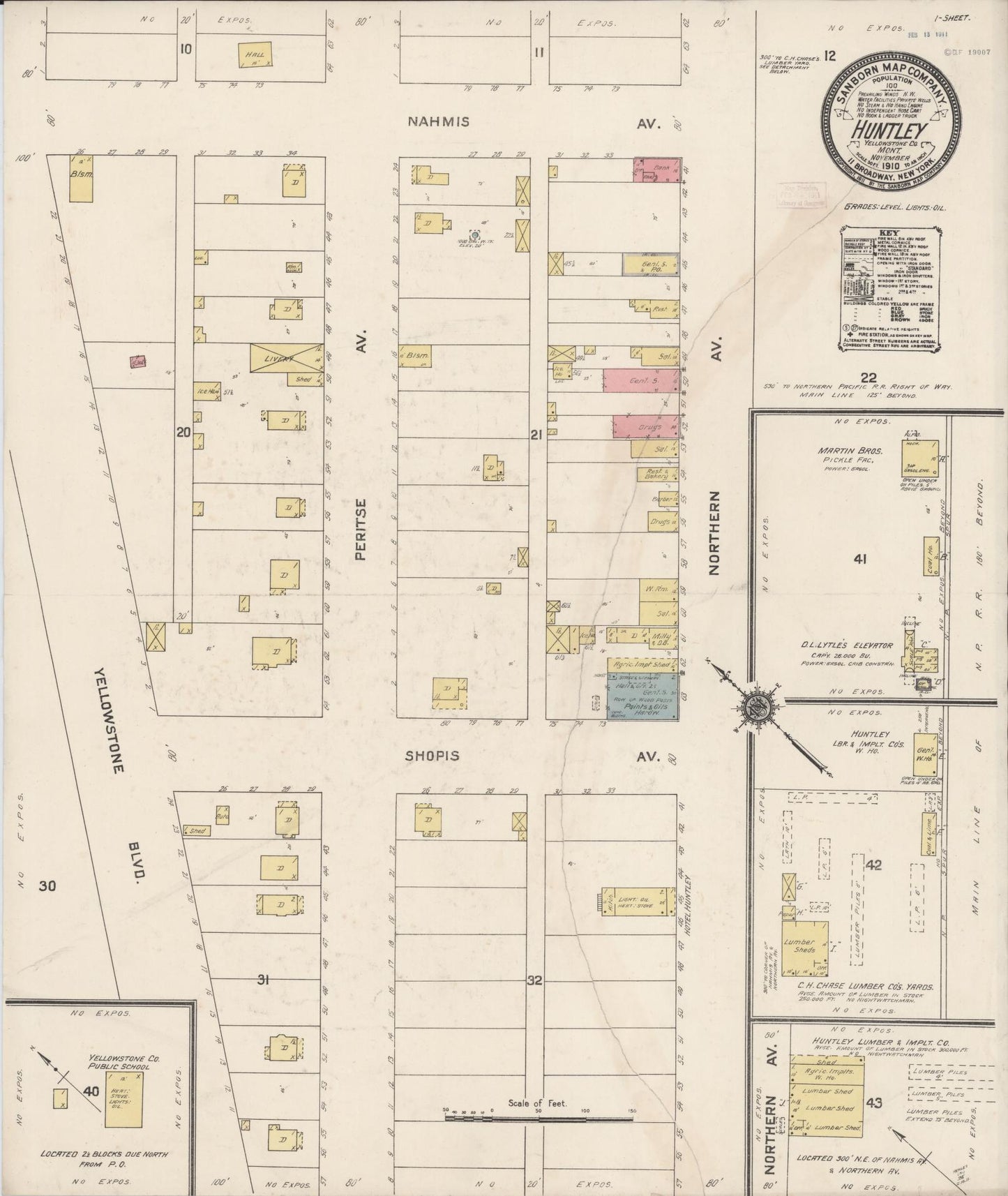 Sanborn Fire Insurance Map from Huntley, Yellowstone County, Montana. (1910) – Historic Sanborn Fire Insurance Map Print