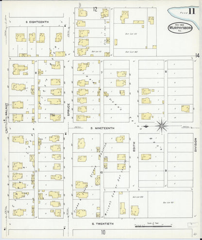 Sanborn Fire Insurance Map from Murphysboro, Jackson County, Illinois (1909), Sheet #0011 - Complete Map Set gallery image, historic Sanborn map, vintage wall art, Illinois Illinois