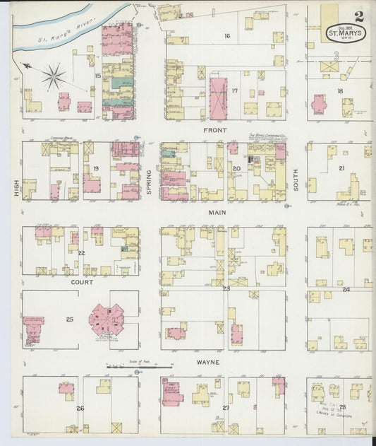 Sanborn Fire Insurance Map from Saint Marys, Auglaize County, Ohio (1892), Sheet #0002 - Historic Sanborn Fire Insurance Map Print, vintage old map wall art, antique decor, genealogy gift, Ohio Ohio map