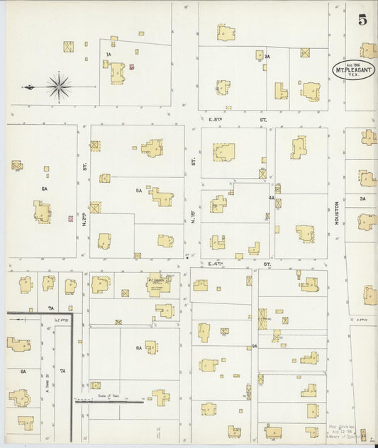 Sanborn Fire Insurance Map from Mount Pleasant, Titus County, Texas (1906), Sheet #0005 - Historic Sanborn Fire Insurance Map Print, vintage old map wall art, antique decor, genealogy gift, Texas Texas map