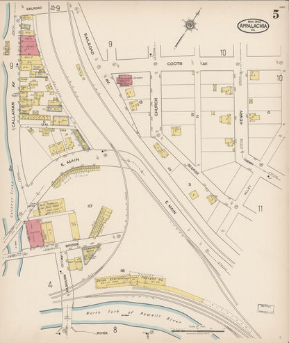 Sanborn Fire Insurance Map from Appalachia, Wise County, Virginia (1922), Sheet #0005 - Complete Map Set gallery image, historic Sanborn map, vintage wall art, Virginia Virginia
