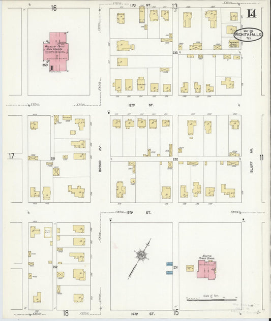Sanborn Fire Insurance Map from Wichita Falls, Wichita County, Texas (1912), Sheet #0014 - Historic Sanborn Fire Insurance Map Print, vintage old map wall art, antique decor, genealogy gift, Texas Texas map