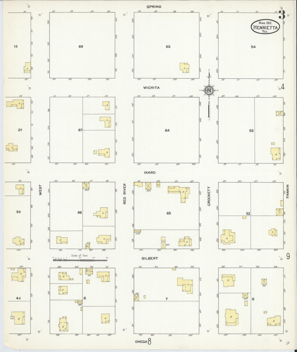 Sanborn Fire Insurance Map from Henrietta, Clay County, Texas (1912), Sheet #0003 - Historic Sanborn Fire Insurance Map Print, vintage old map wall art, antique decor, genealogy gift, Texas Texas map