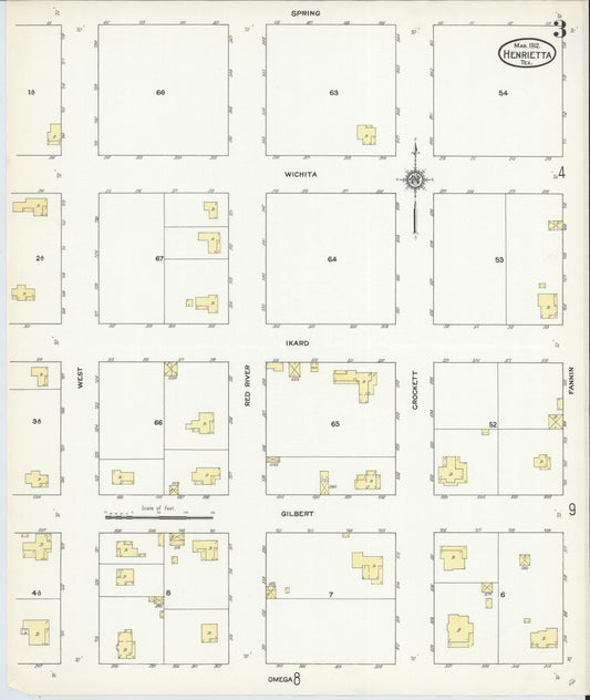 Sanborn Fire Insurance Map from Henrietta, Clay County, Texas (1912), Sheet #0003 - Historic Sanborn Fire Insurance Map Print, vintage old map wall art, antique decor, genealogy gift, Texas Texas map
