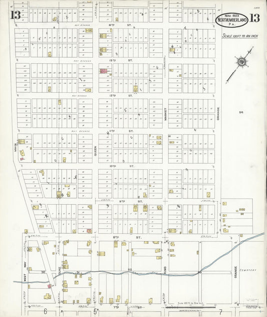 Sanborn Fire Insurance Map from Northumberland, Northumberland County, Pennsylvania (1923), Sheet #0013 - Historic Sanborn Fire Insurance Map Print, vintage old map wall art, antique decor, genealogy gift, Pennsylvania Pennsylvania map