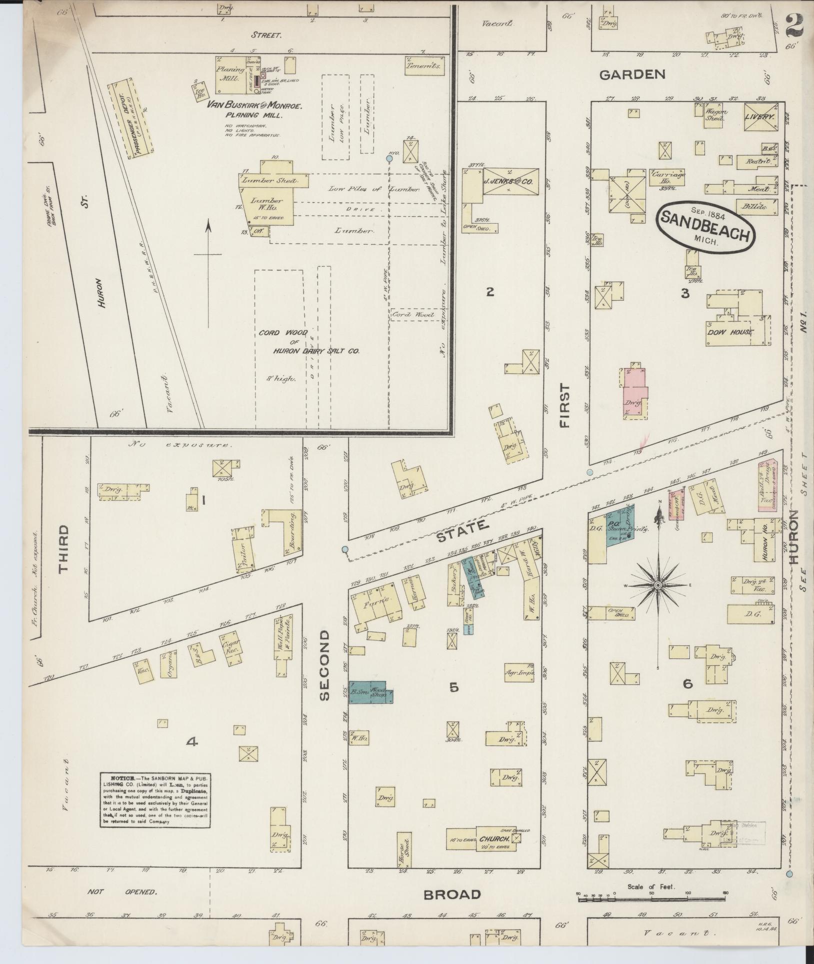 Sanborn Fire Insurance Map from Sand Beach, Huron County, Michigan (1884), Sheet #0002 - Complete Map Set gallery image, historic Sanborn map, vintage wall art, Michigan Michigan