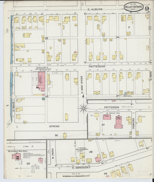Sanborn Fire Insurance Map from Bellefontaine, Logan County, Ohio (1892), Sheet #0009 - Historic Sanborn Fire Insurance Map Print, vintage old map wall art, antique decor, genealogy gift, Ohio Ohio map