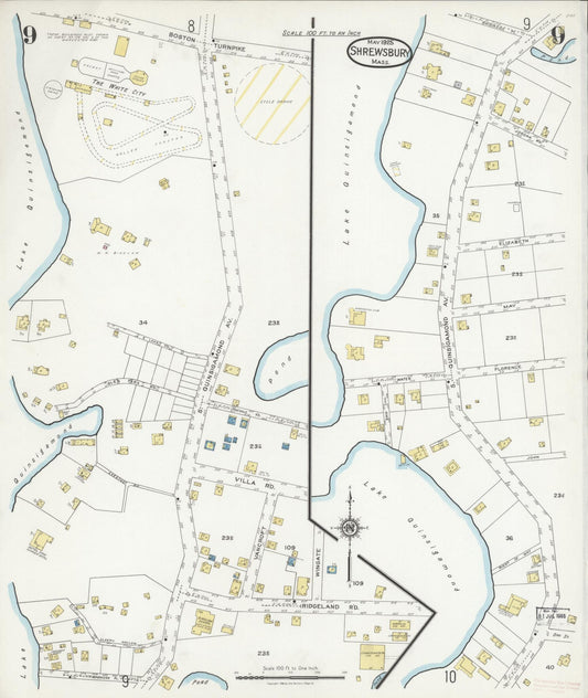 Sanborn Fire Insurance Map from Shrewsbury, Worcester County, Massachusetts (1925), Sheet #0009 - Historic Sanborn Fire Insurance Map Print, vintage old map wall art, antique decor, genealogy gift, Massachusetts Massachusetts map