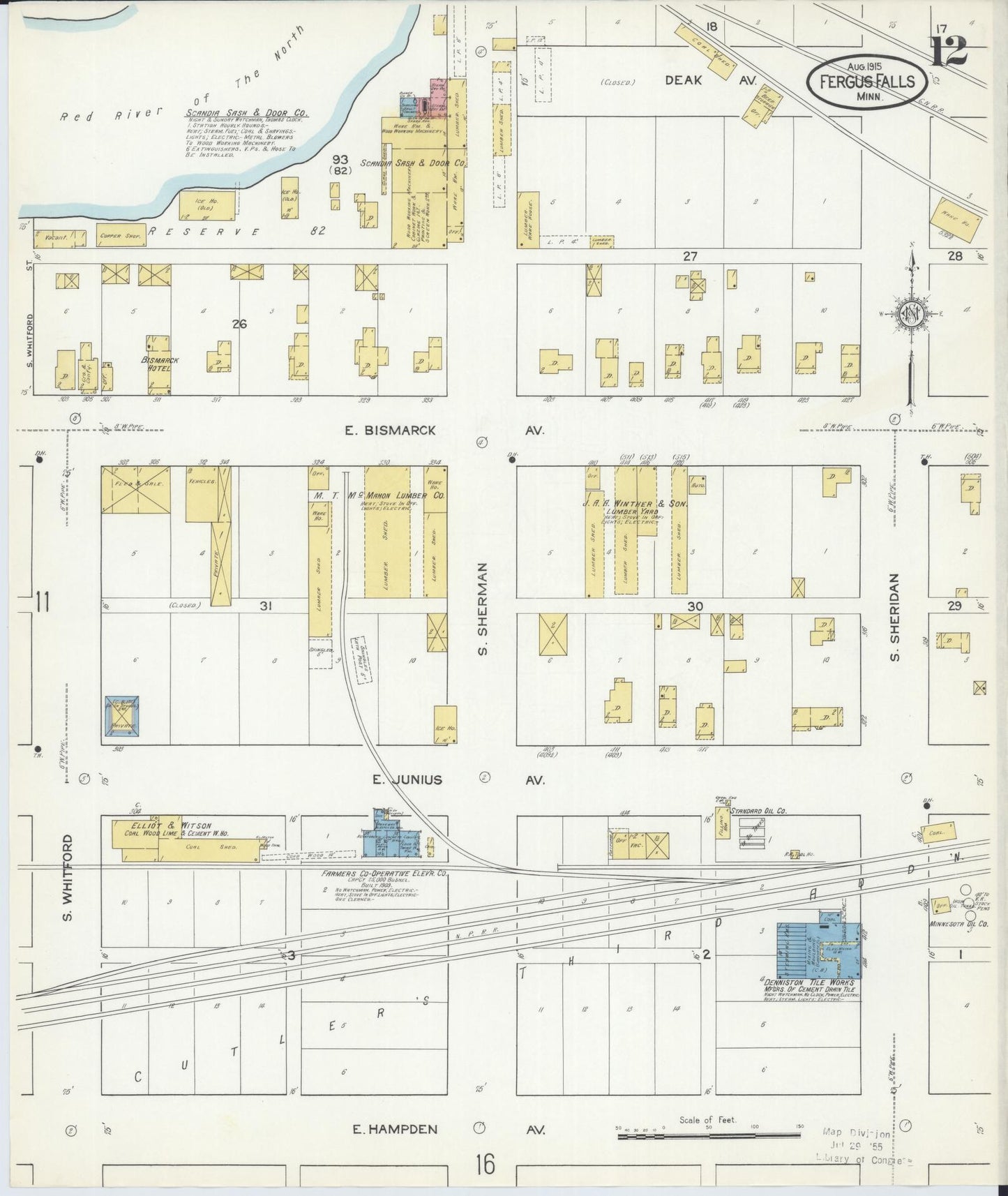 Sanborn Fire Insurance Map from Fergus Falls, Otter Tail County, Minnesota (1915), Sheet #0012 - Complete Map Set gallery image, historic Sanborn map, vintage wall art, Minnesota Minnesota