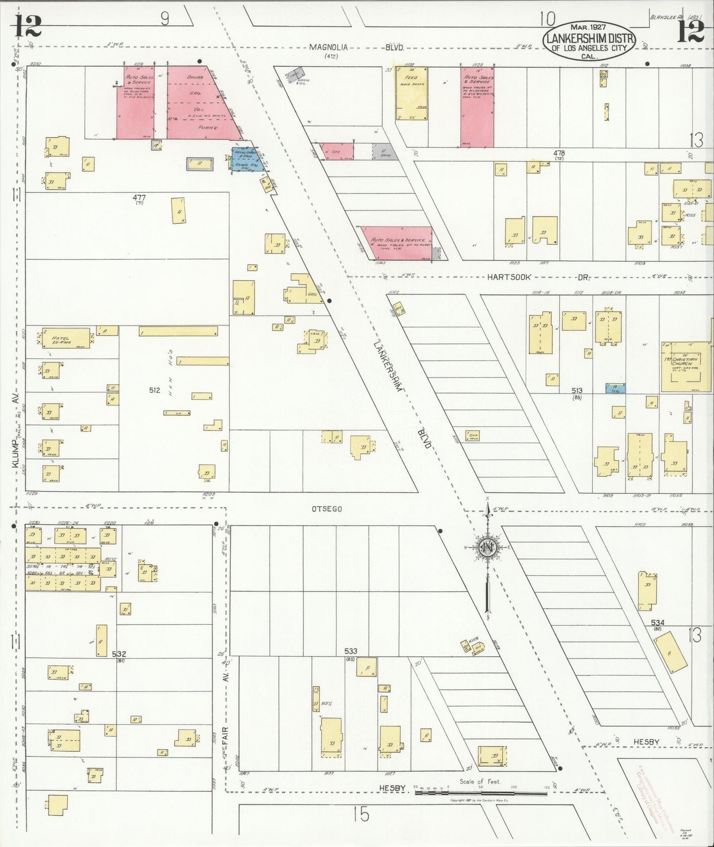 Sanborn Fire Insurance Map from Lankershim, Los Angeles County, California (1927), Sheet #0012 - Historic Sanborn Fire Insurance Map Print, vintage old map wall art, antique decor, genealogy gift, California California map