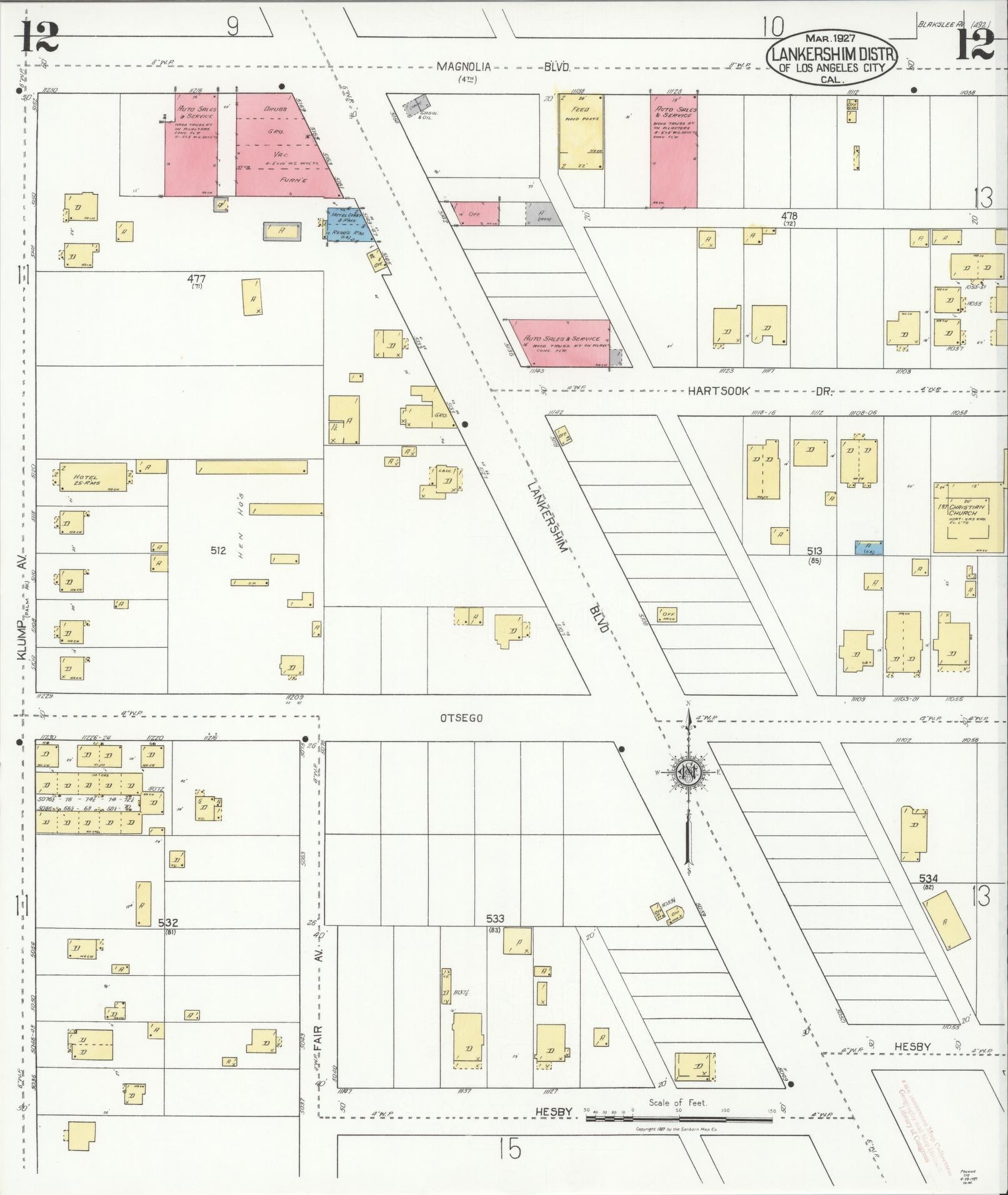 Sanborn Fire Insurance Map from Lankershim, Los Angeles County, California (1927), Sheet #0012 - Historic Sanborn Fire Insurance Map Print, vintage old map wall art, antique decor, genealogy gift, California California map