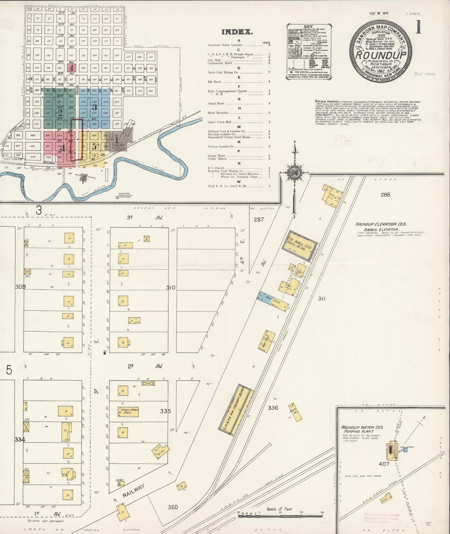 Sanborn Fire Insurance Map from Roundup, Musselshell County, Montana (1912), Sheet #0001 - Complete Map Set gallery image, historic Sanborn map, vintage wall art, Montana Montana