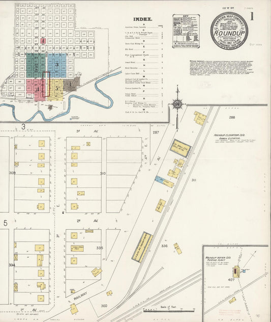 Sanborn Fire Insurance Map from Roundup, Musselshell County, Montana (1912), Sheet #0001 - Complete Map Set gallery image, historic Sanborn map, vintage wall art, Montana Montana