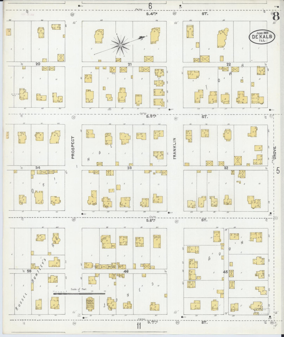 Sanborn Fire Insurance Map from De Kalb, De Kalb County, Illinois (1905), Sheet #0008 - Complete Map Set gallery image, historic Sanborn map, vintage wall art, Illinois Illinois