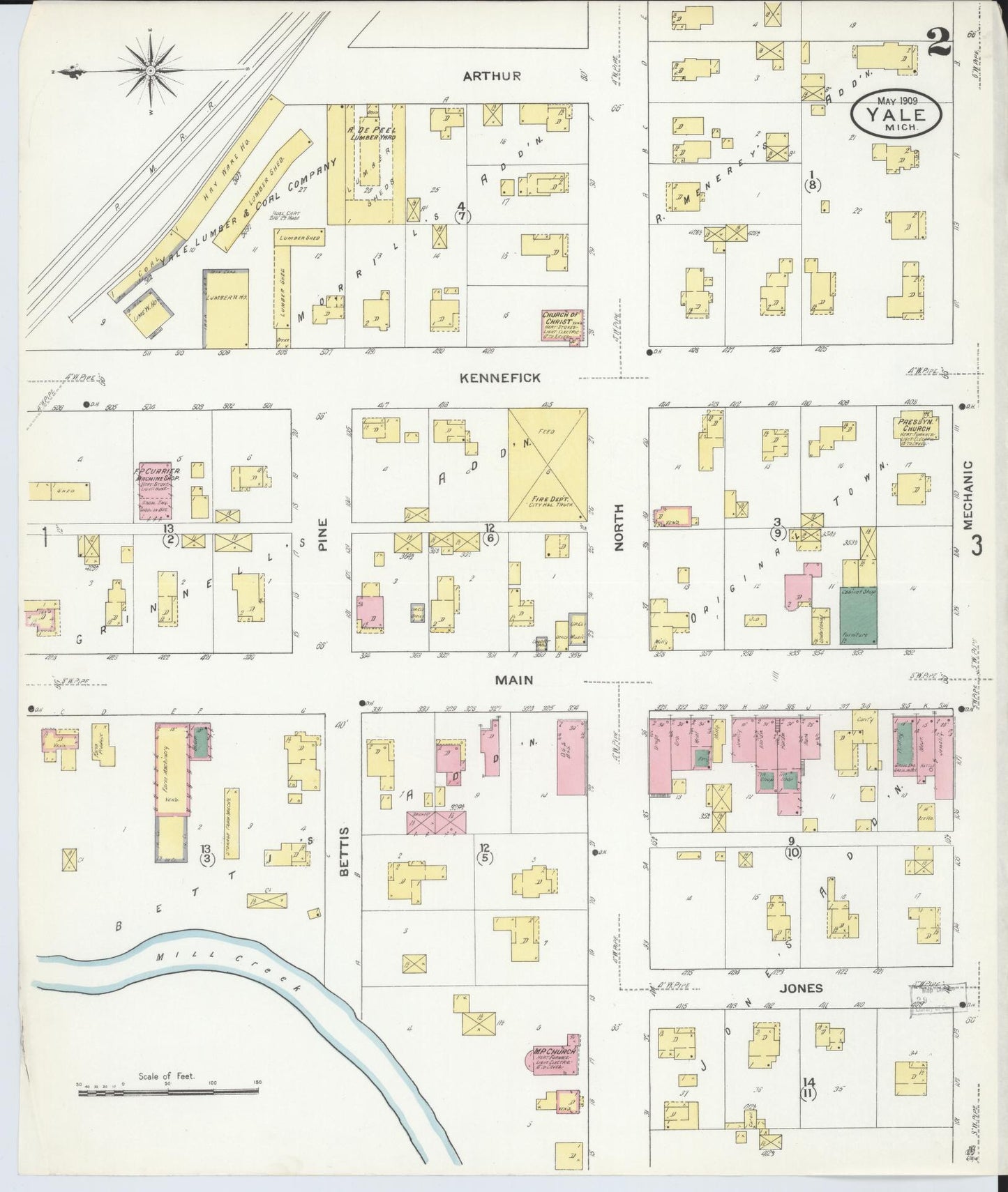 Sanborn Fire Insurance Map from Yale, Saint Clair County, Michigan (1909), Sheet #0002 - Historic Sanborn Fire Insurance Map Print, vintage old map wall art, antique decor, genealogy gift, Michigan Michigan map