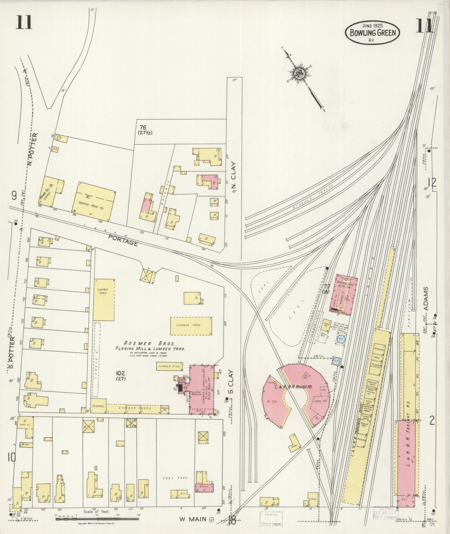Sanborn Fire Insurance Map from Bowling Green, Warren County, Kentucky (1925), Sheet #0011 - Complete Map Set gallery image, historic Sanborn map, vintage wall art, Kentucky Kentucky