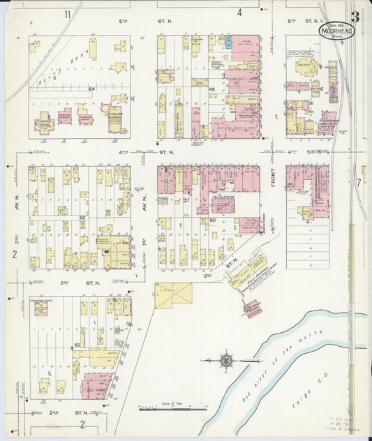 Sanborn Fire Insurance Map from Moorhead, Clay County, Minnesota (1914), Sheet #0003 - Historic Sanborn Fire Insurance Map Print, vintage old map wall art, antique decor, genealogy gift, Minnesota Minnesota map