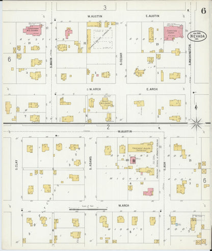 Sanborn Fire Insurance Map from Nevada, Vernon County, Missouri (1900), Sheet #0006 - Complete Map Set gallery image, historic Sanborn map, vintage wall art, Nevada Nevada