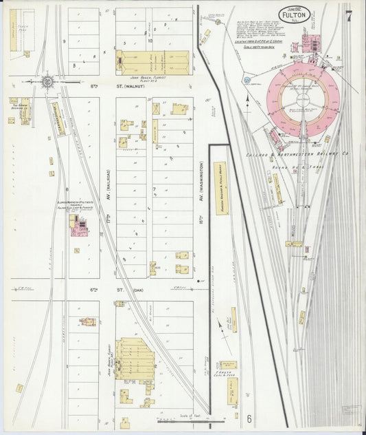 Sanborn Fire Insurance Map from Fulton, Whiteside County, Illinois (1912), Sheet #0007 - Historic Sanborn Fire Insurance Map Print, vintage old map wall art, antique decor, genealogy gift, Illinois Illinois map