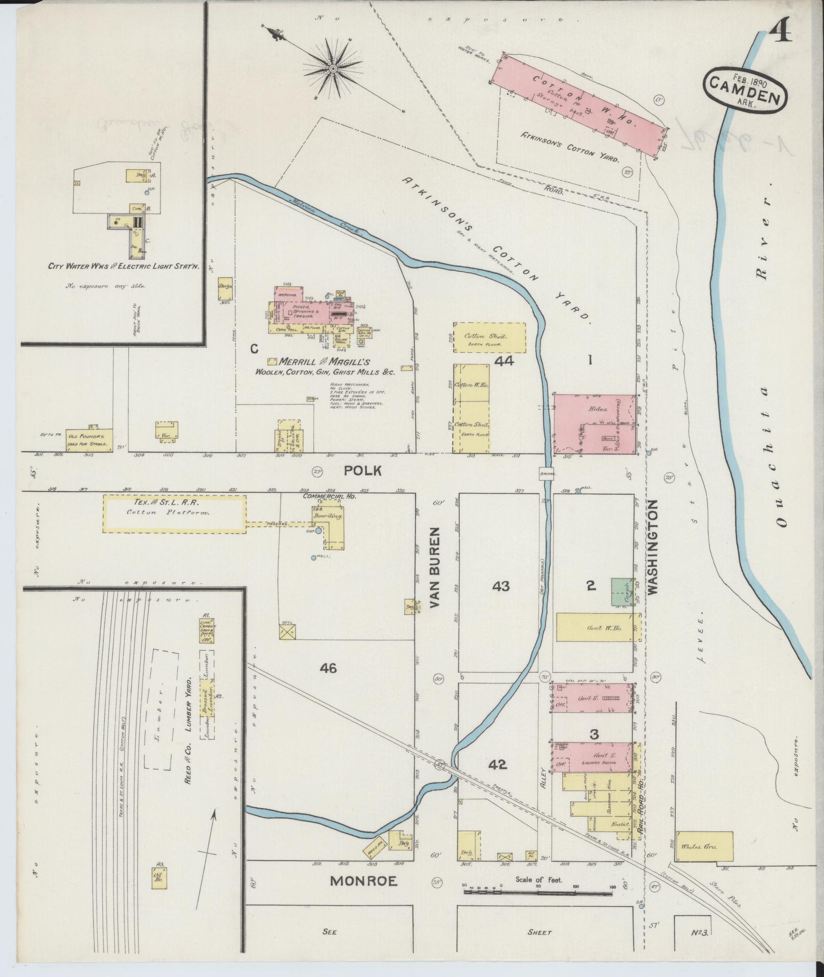 Sanborn Fire Insurance Map from Camden, Ouachita County, Arkansas (1890), Sheet #0004 - Historic Sanborn Fire Insurance Map Print, vintage old map wall art, antique decor, genealogy gift, Arkansas Arkansas map