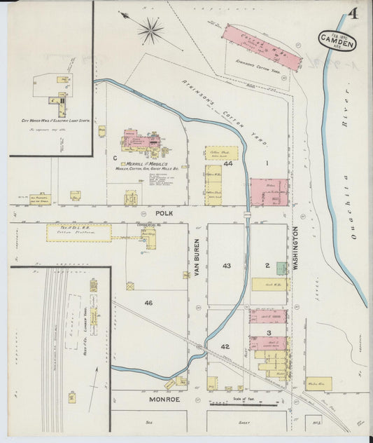 Sanborn Fire Insurance Map from Camden, Ouachita County, Arkansas (1890), Sheet #0004 - Historic Sanborn Fire Insurance Map Print, vintage old map wall art, antique decor, genealogy gift, Arkansas Arkansas map