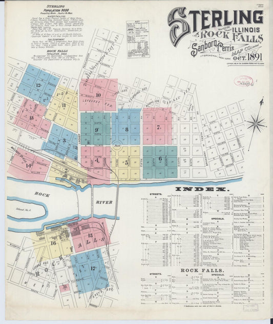 Sanborn Fire Insurance Map from Sterling, Whiteside County, Illinois (1891), Sheet #0001 - Complete Map Set gallery image, historic Sanborn map, vintage wall art, Illinois Illinois
