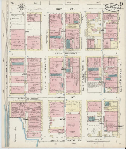Sanborn Fire Insurance Map from Galveston, Galveston County, Texas (1885), Sheet #0009 - Complete Map Set gallery image, historic Sanborn map, vintage wall art, Texas Texas