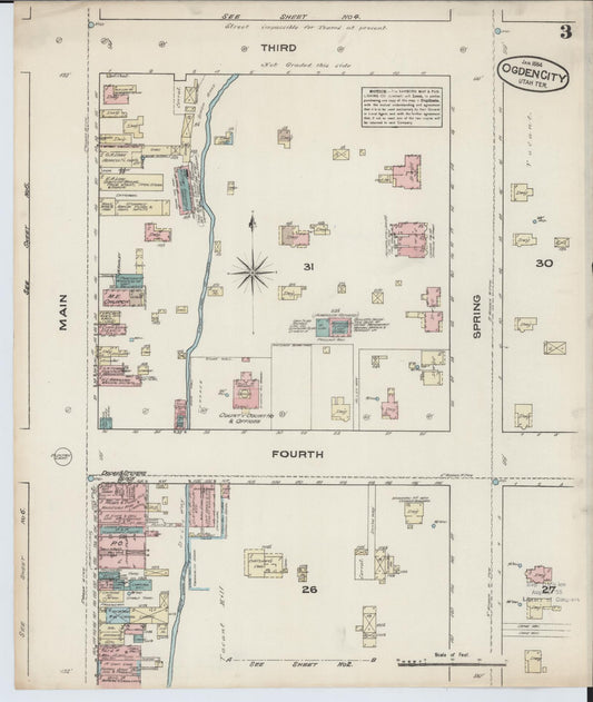 Sanborn Fire Insurance Map from Ogden, Weber County, Utah (1884), Sheet #0003 - Historic Sanborn Fire Insurance Map Print, vintage old map wall art, antique decor, genealogy gift, Utah Utah map