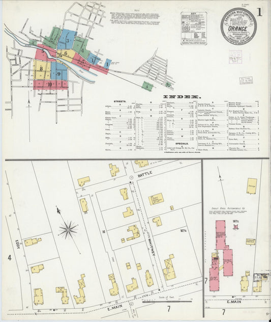 Sanborn Fire Insurance Map from Orange, Franklin County, Massachusetts (1905), Sheet #0001 - Historic Sanborn Fire Insurance Map Print, vintage old map wall art, antique decor, genealogy gift, Massachusetts Massachusetts map
