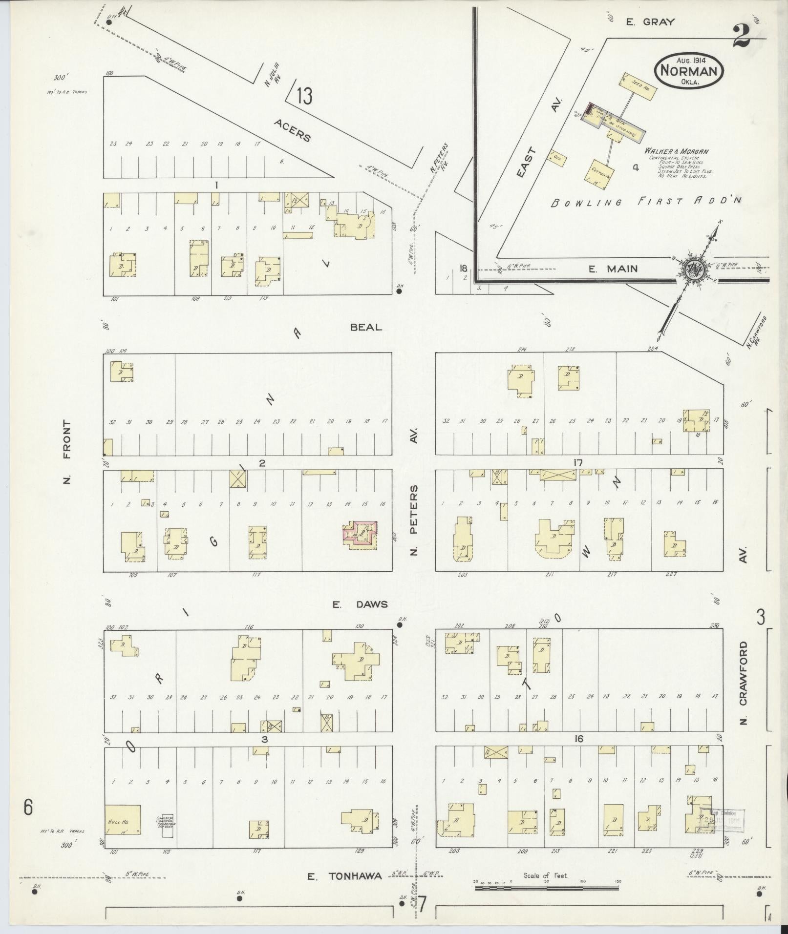 Sanborn Fire Insurance Map from Norman, Cleveland County, Oklahoma (1914), Sheet #0002 - Complete Map Set gallery image, historic Sanborn map, vintage wall art, Oklahoma Oklahoma