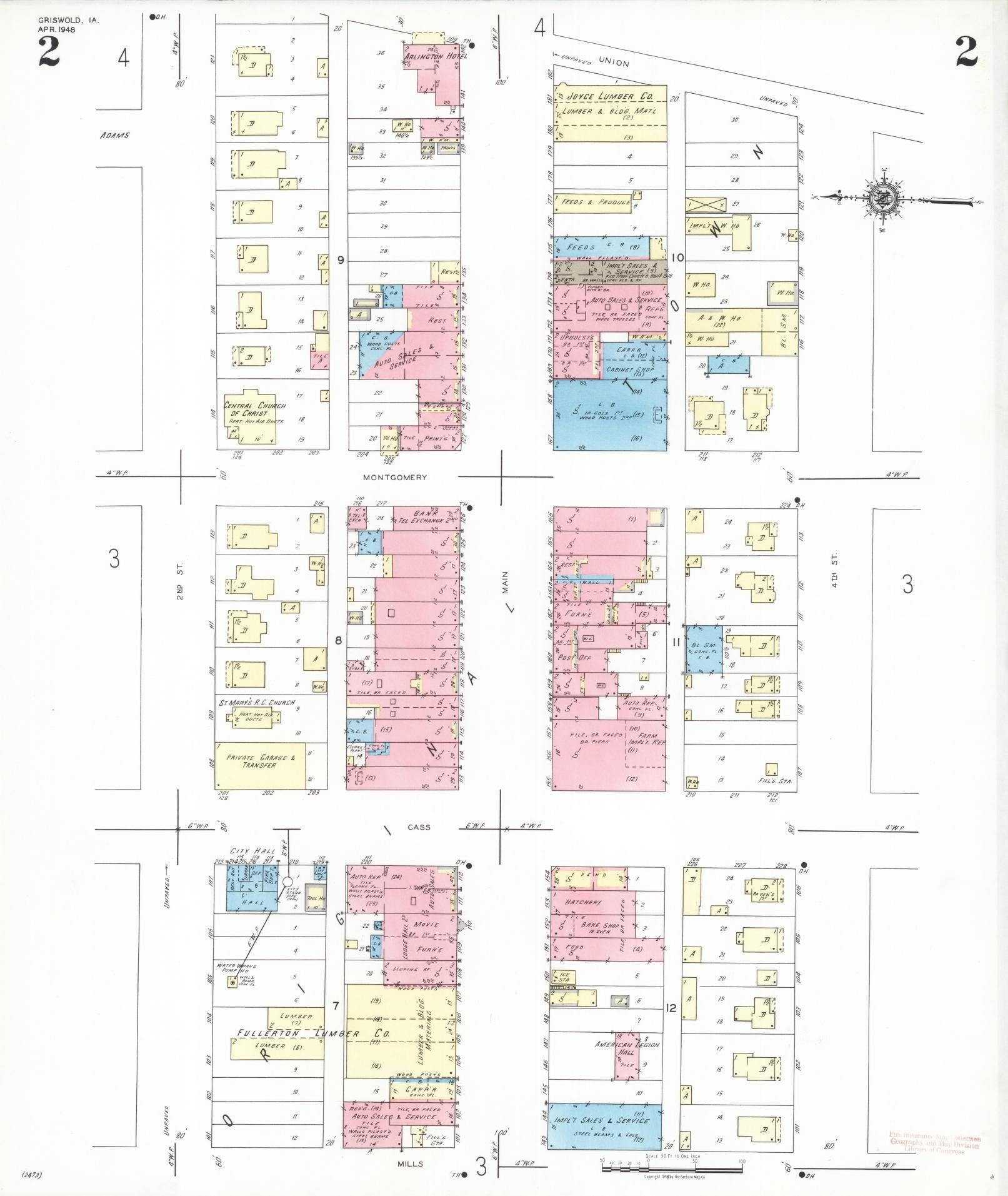 Sanborn Fire Insurance Map from Griswold, Cass County, Iowa (1948), Sheet #0002 - Historic Sanborn Fire Insurance Map Print, vintage old map wall art