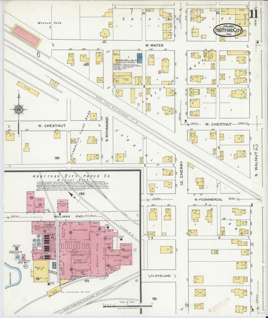 Sanborn Fire Insurance Map from Hartford City, Blackford County, Indiana (1920), Sheet #0011 - Historic Sanborn Fire Insurance Map Print, vintage old map wall art, antique decor, genealogy gift, Indiana Indiana map
