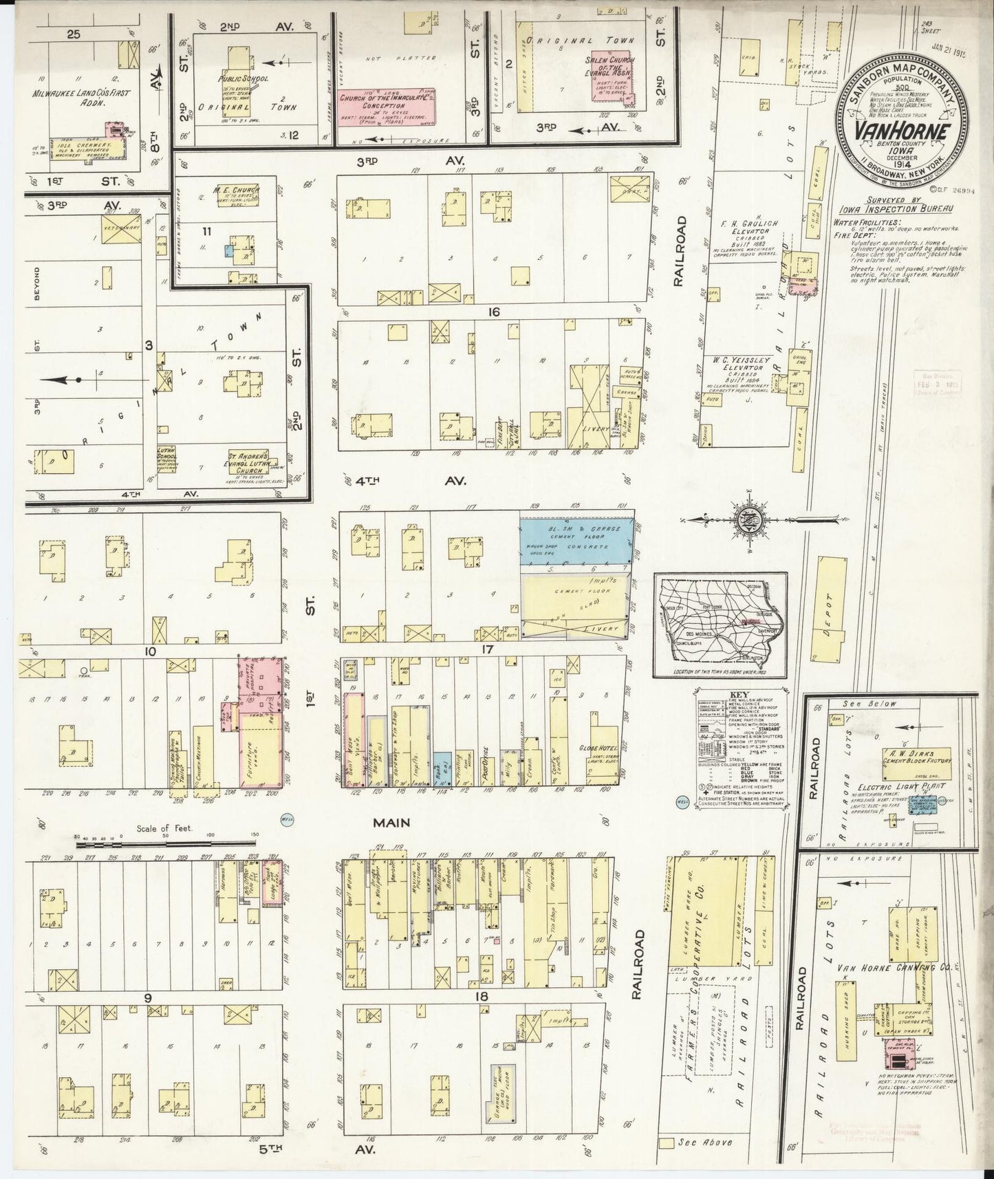 Sanborn Fire Insurance Map from Van Horne, Benton County, Iowa. (1914) – Map View