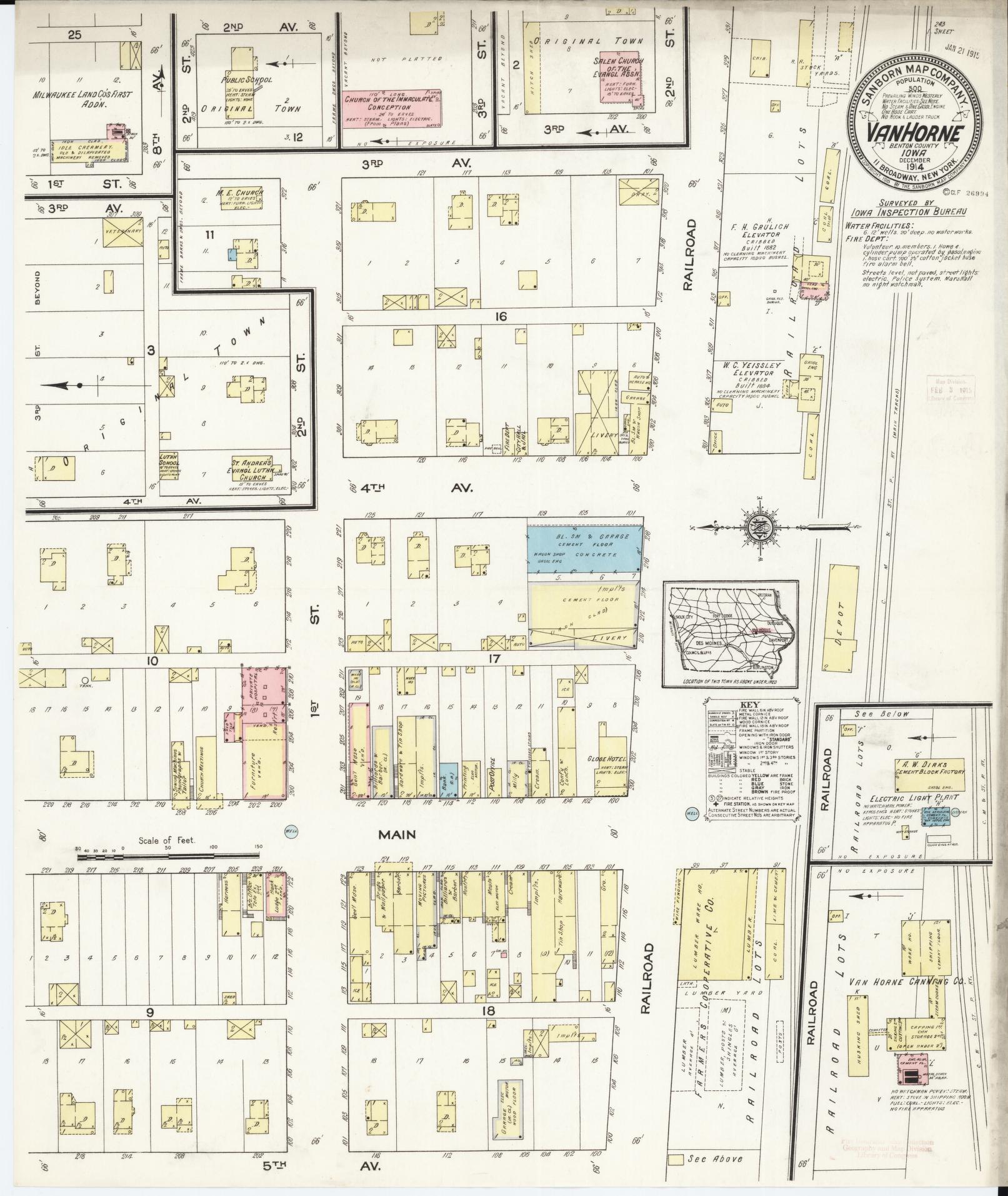 Sanborn Fire Insurance Map from Van Horne, Benton County, Iowa. (1914) – Map View