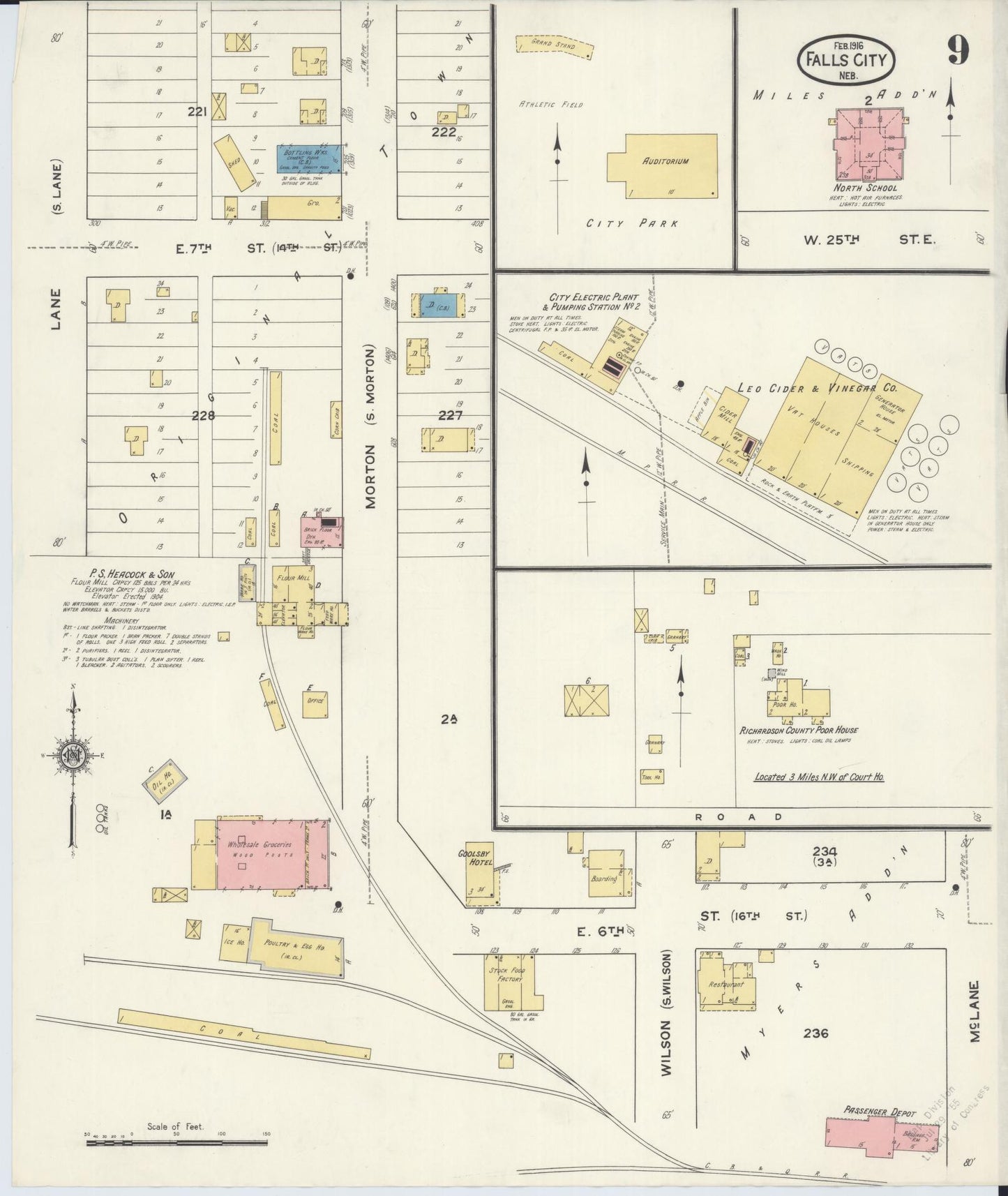 Sanborn Fire Insurance Map from Falls City, Richardson County, Nebraska (1916), Sheet #0009 - Complete Map Set gallery image, historic Sanborn map, vintage wall art, Nebraska Nebraska