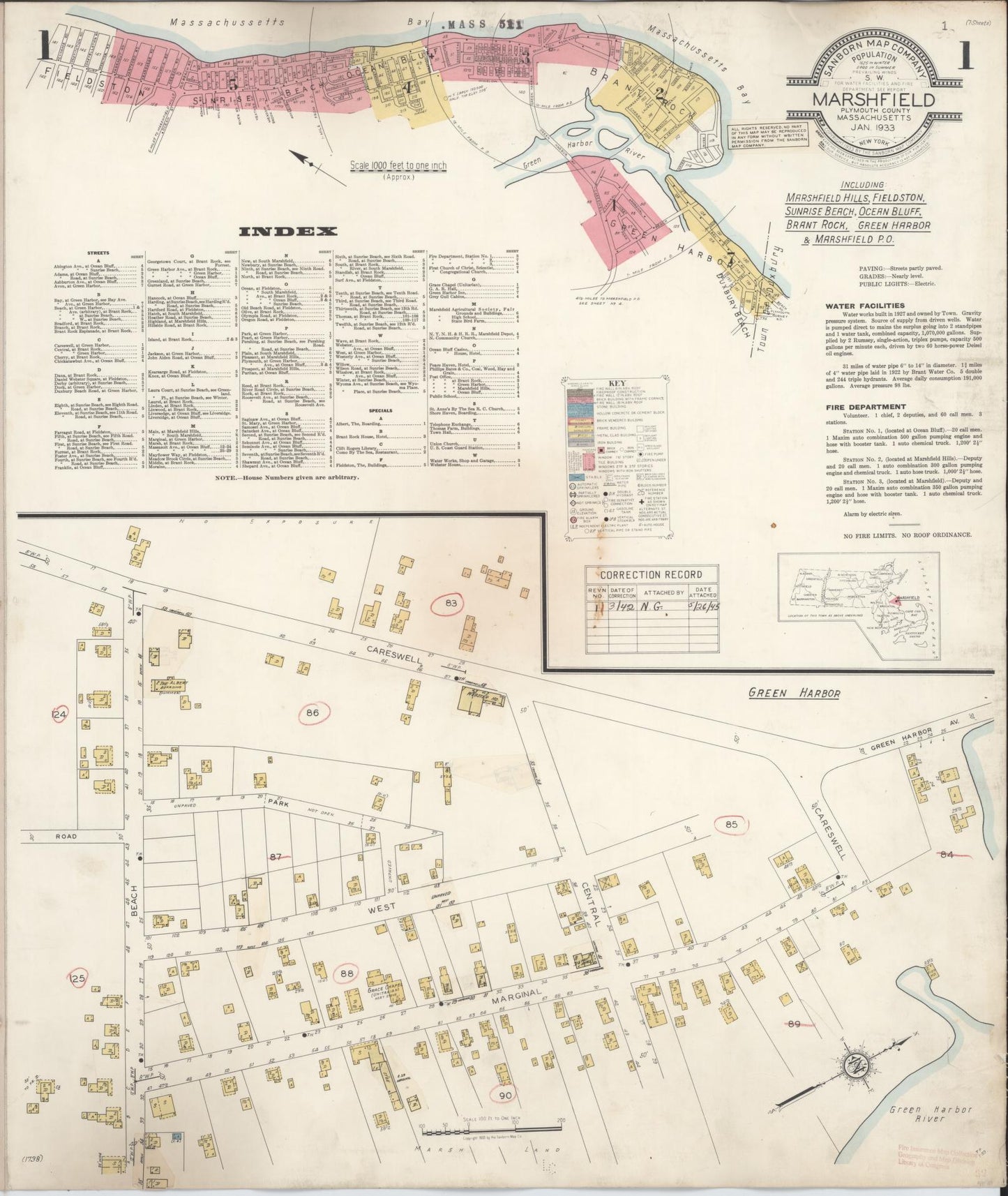 Sanborn Fire Insurance Map from Marshfield, Plymouth County, Massachusetts (1942), Sheet #0001 - Complete Map Set gallery image, historic Sanborn map, vintage wall art, Massachusetts Massachusetts