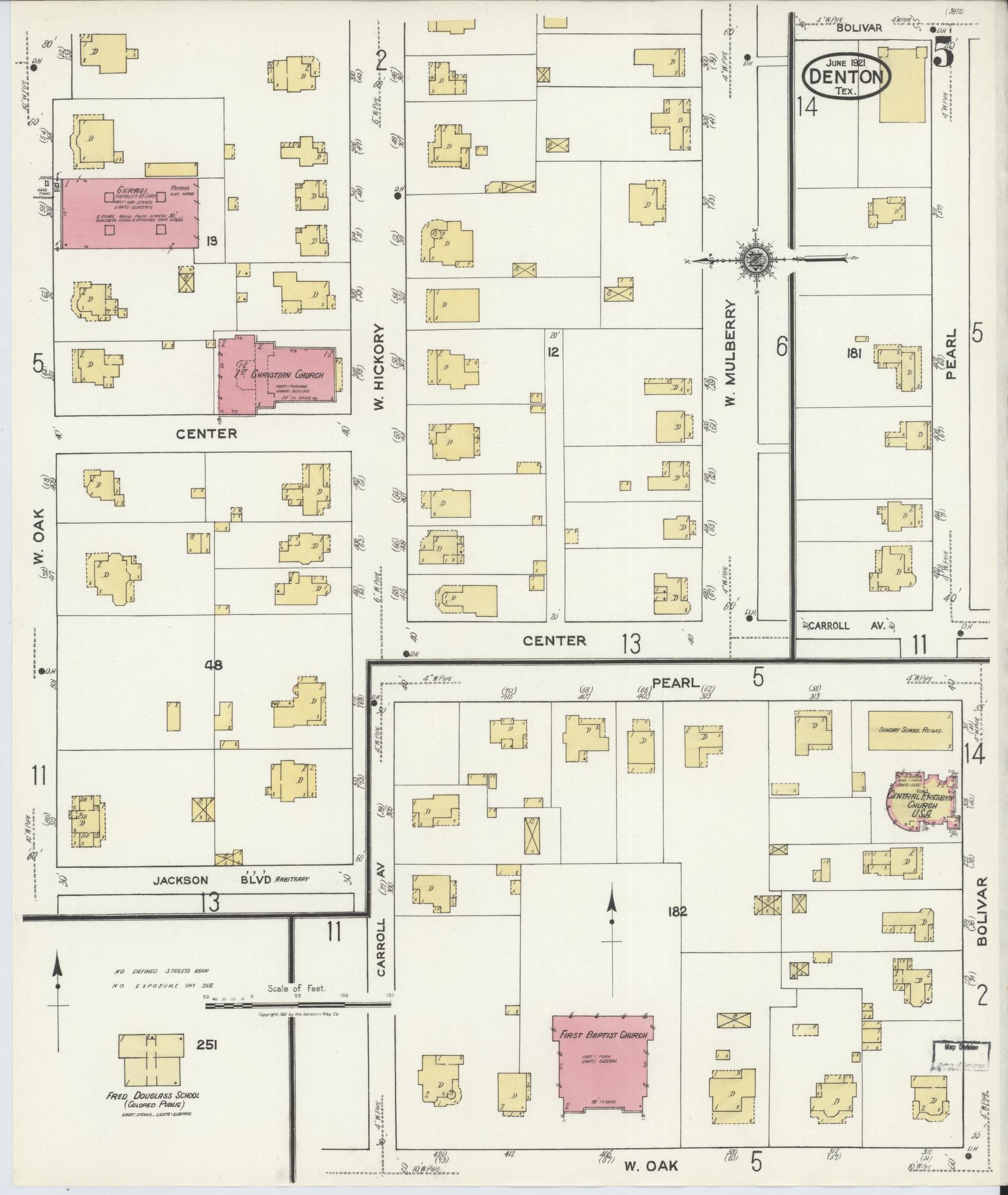 Sanborn Fire Insurance Map from Denton, Denton County, Texas (1921), Sheet #0005 - Complete Map Set gallery image, historic Sanborn map, vintage wall art, Texas Texas